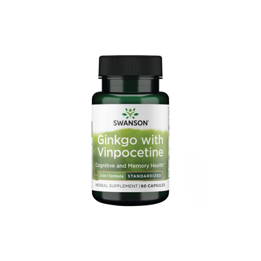 Swanson Ginkgo with Vinpocetine 60 Capsules is a dietary supplement for cognitive and memory health, supporting brain function.
